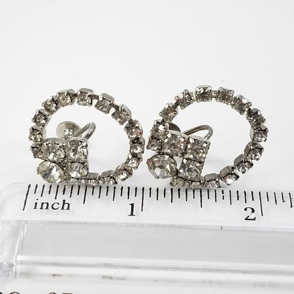 Vintage Coro Rhinestone Earrings Silver Tone Screw Back Wedding Bridal 1950s - Picture 4 of 10